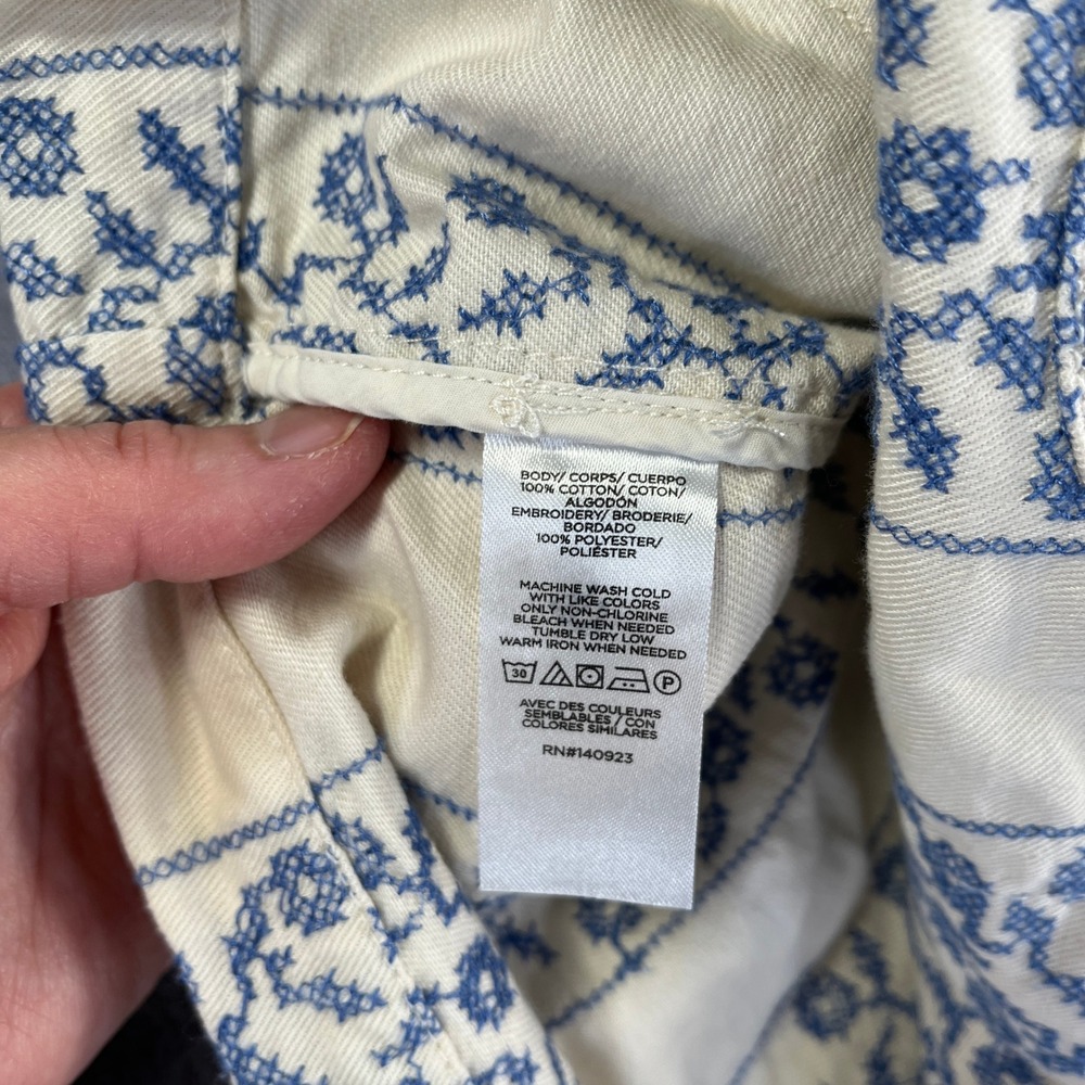 LOFT Embroidered Floral Utility Jacket Womens Medium Cream Blue Cotton Excellent - Picture 5 of 11